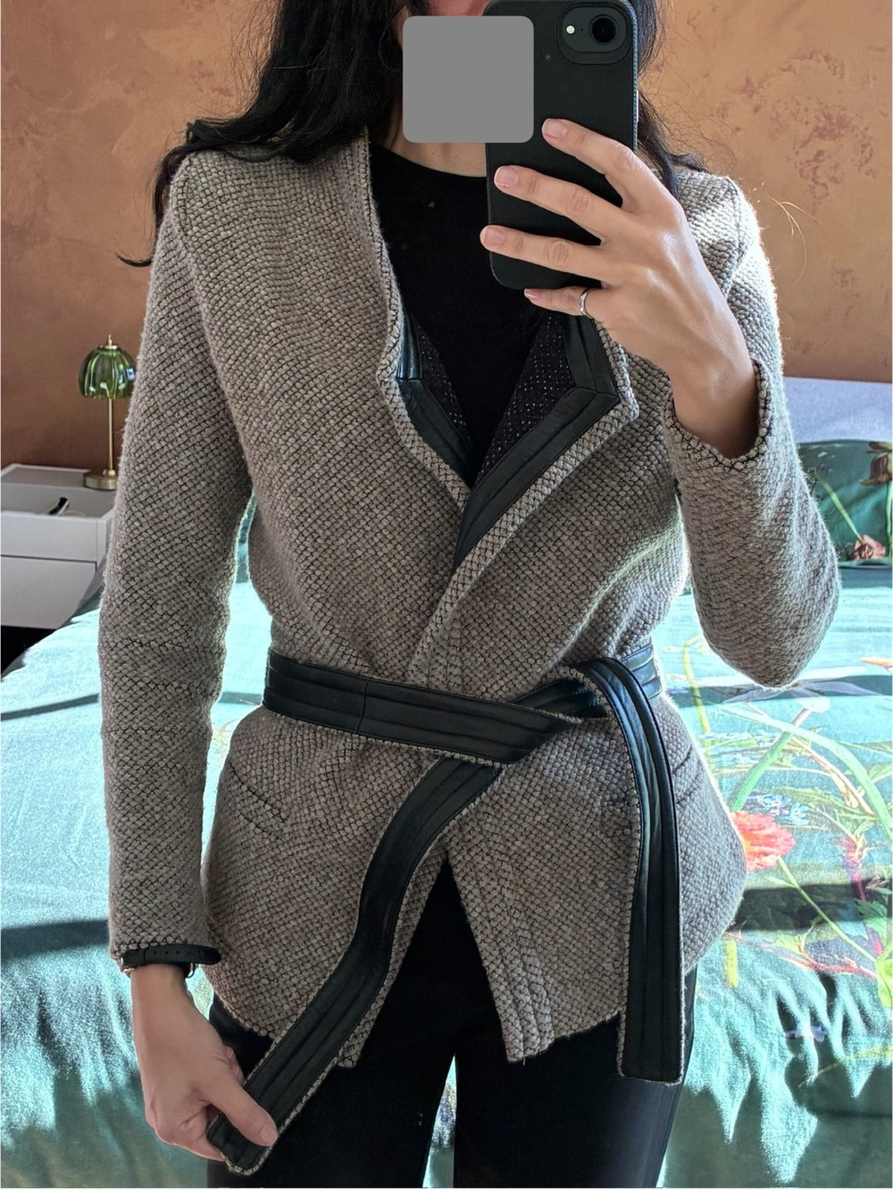 IRO Wool-Blend Taupe Wrap / blazer so the leather accents
